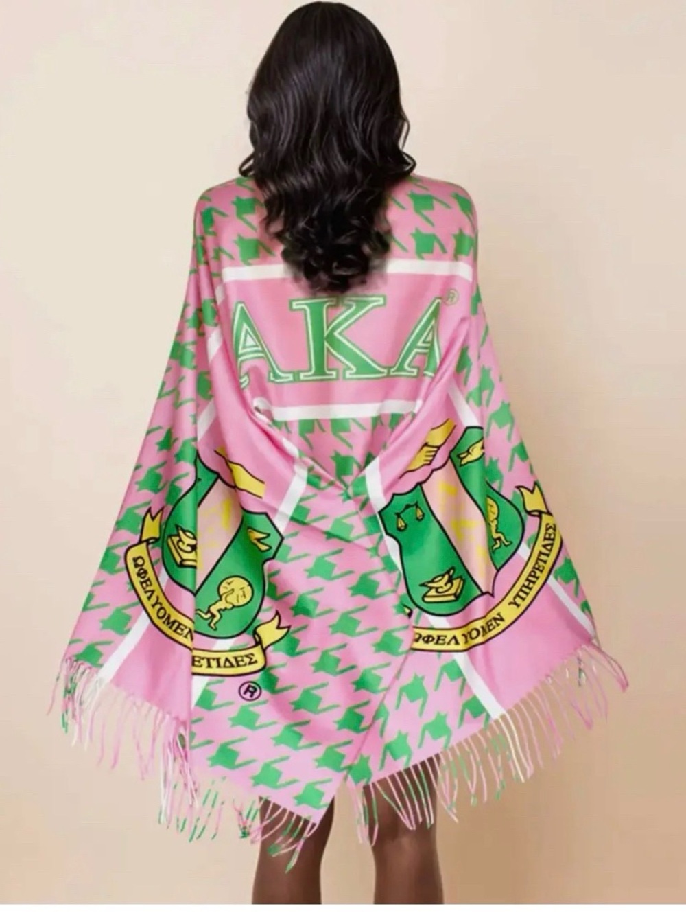 AKA Pink & Green Crest Fringe Shawl